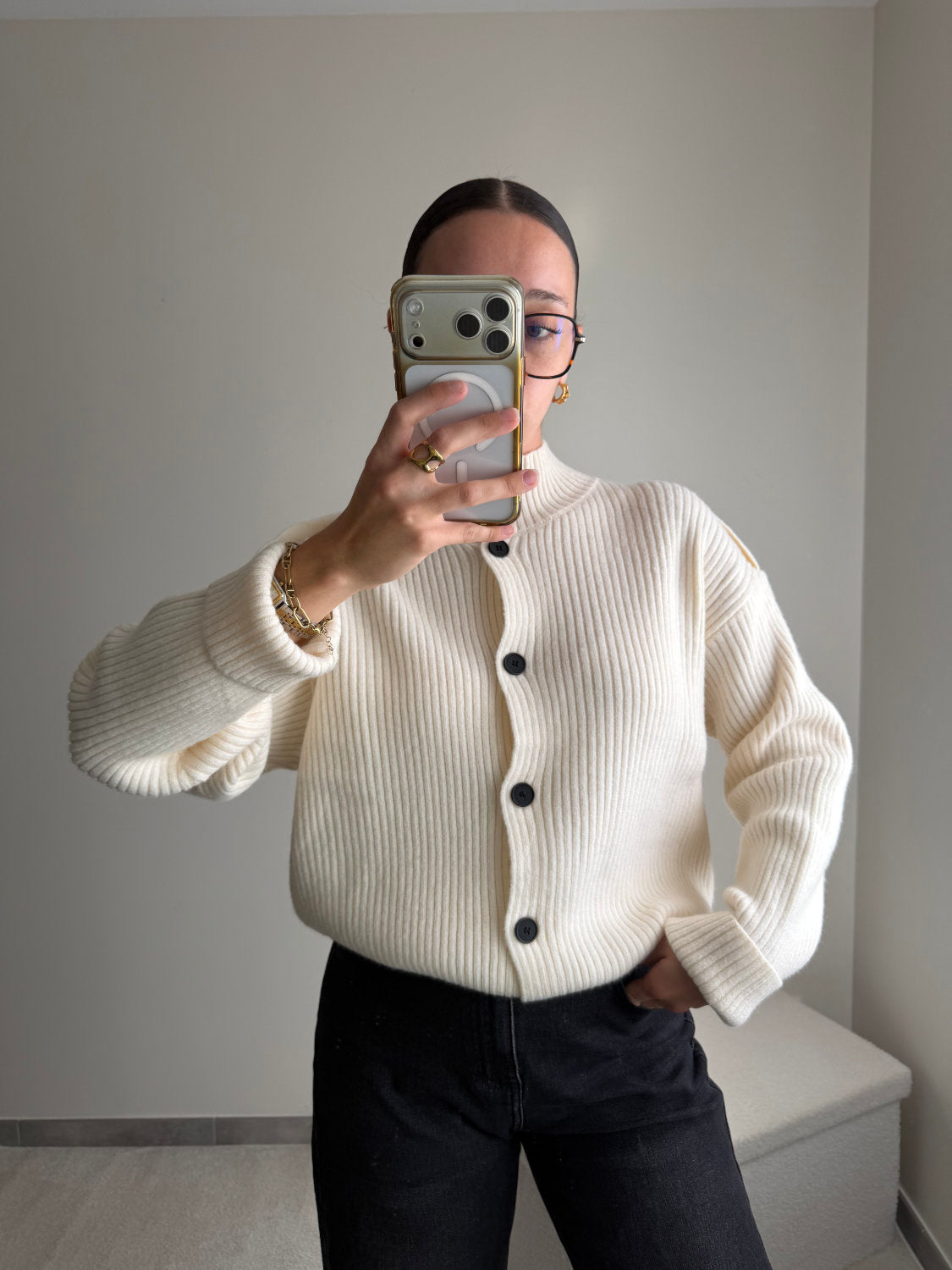 Pull Marie boutonné blanc crème