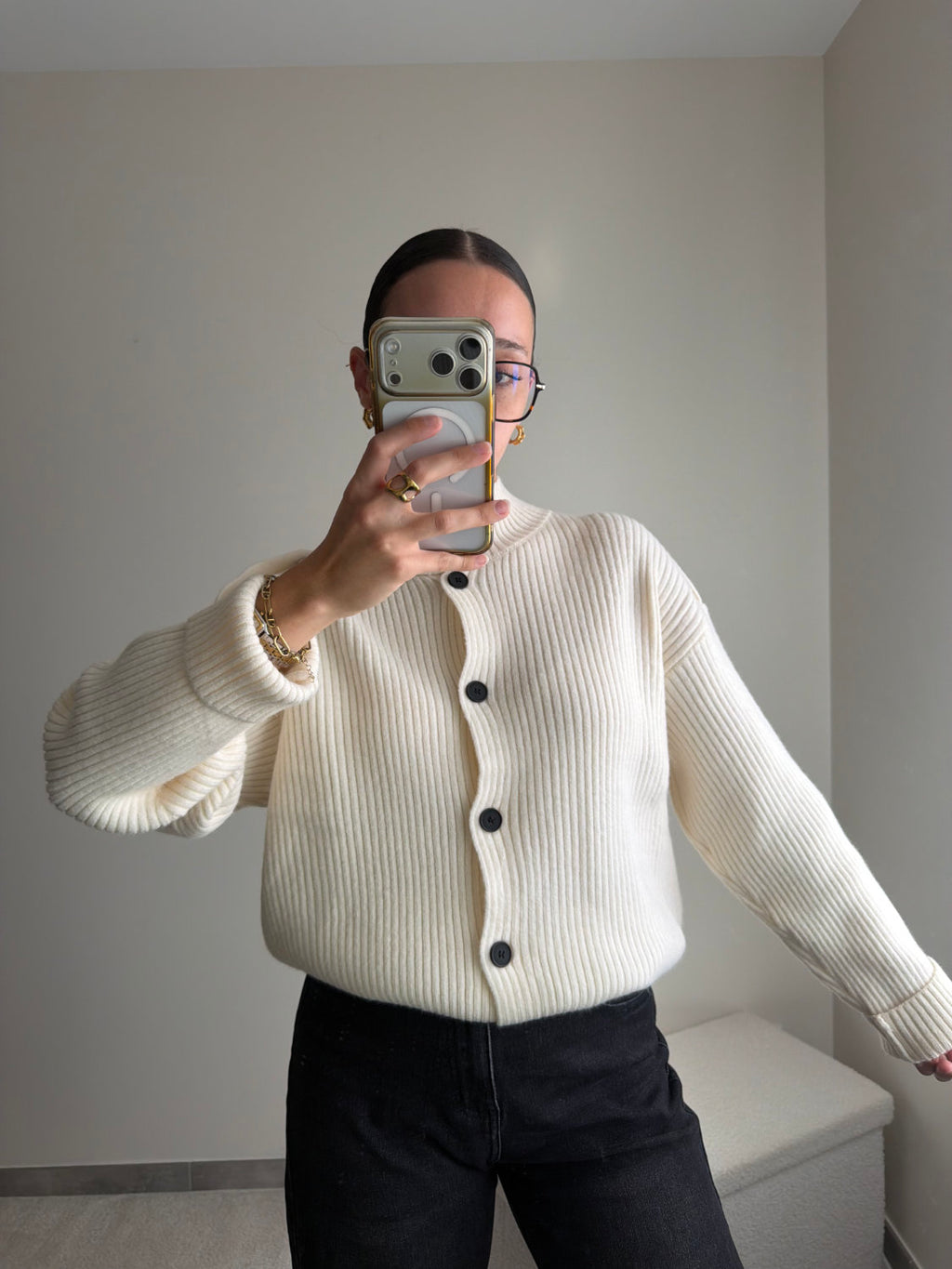 Pull Marie boutonné blanc crème