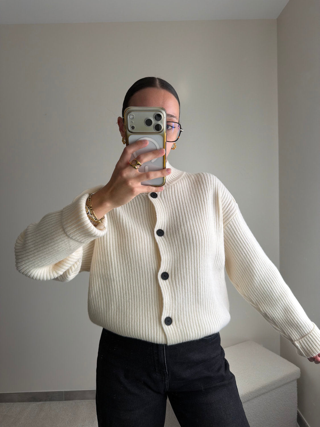 Pull Marie boutonné blanc crème