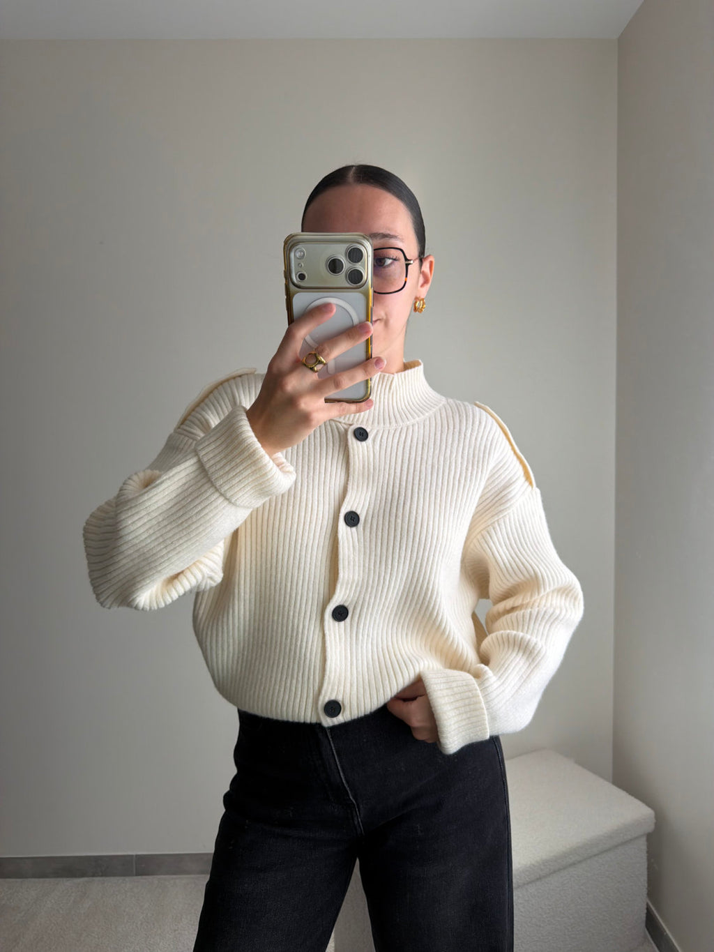 Pull Marie boutonné blanc crème