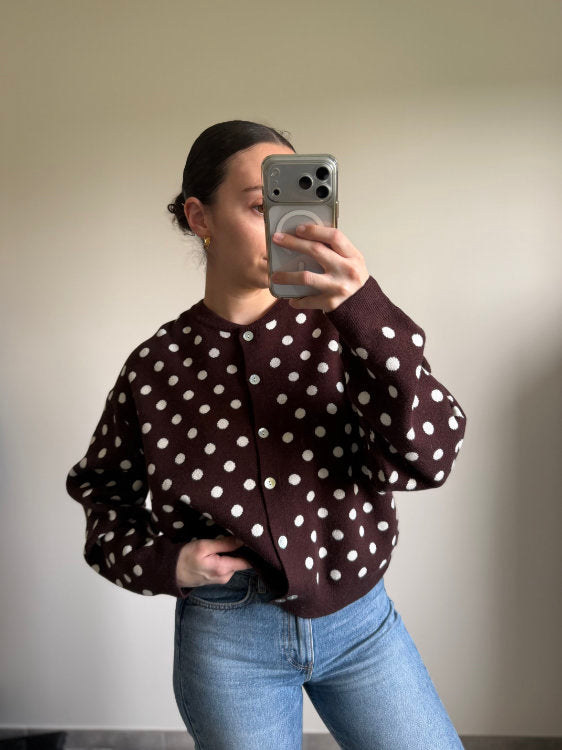 Gilet manches longues à pois blancs