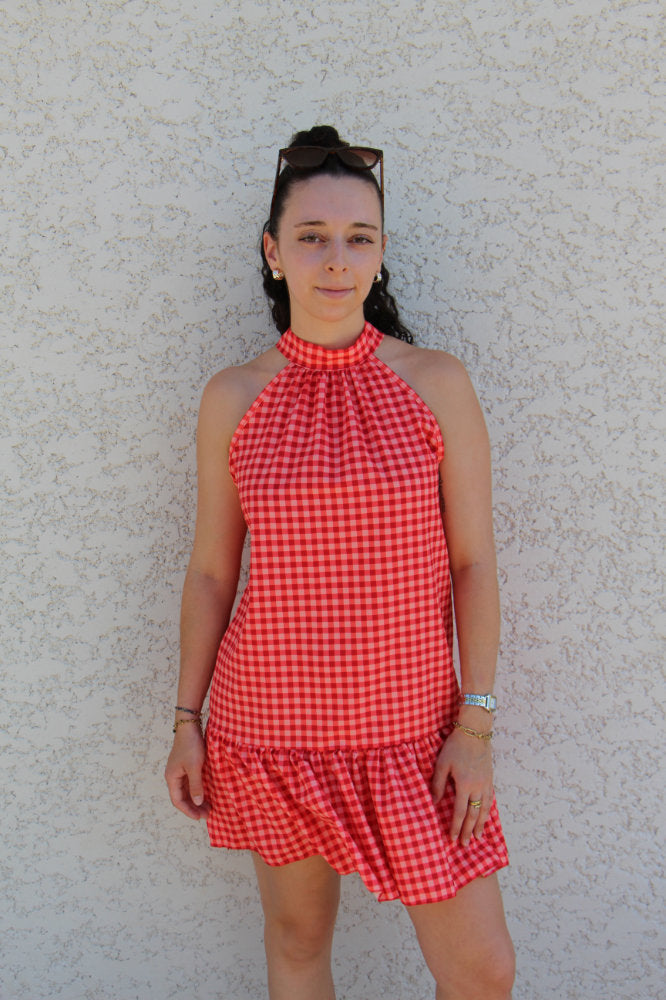 Robe courte imprimée carreaux vichy