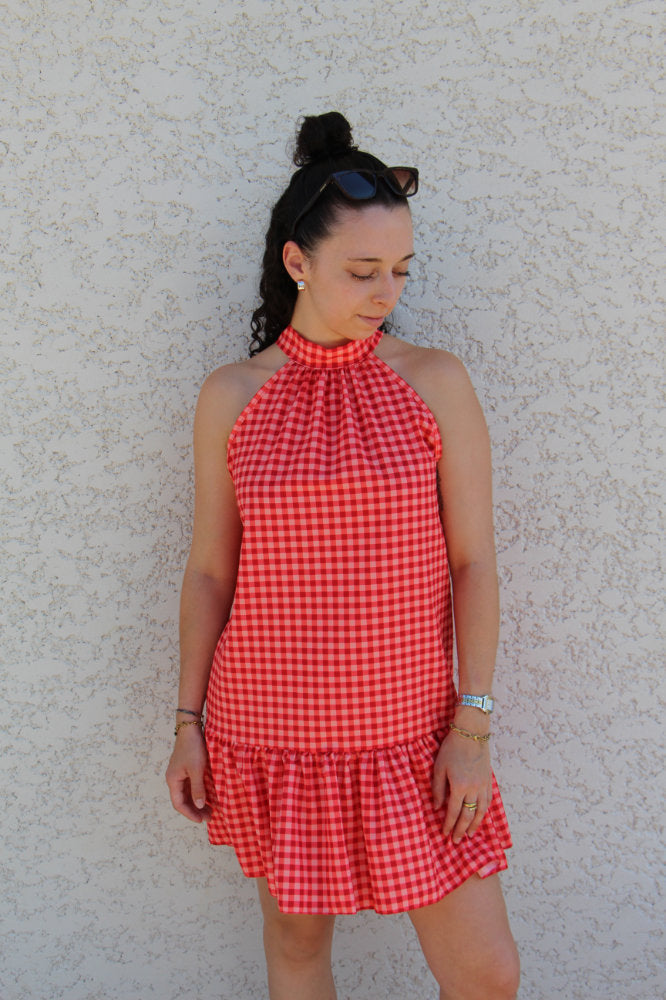 Robe courte imprimée carreaux vichy