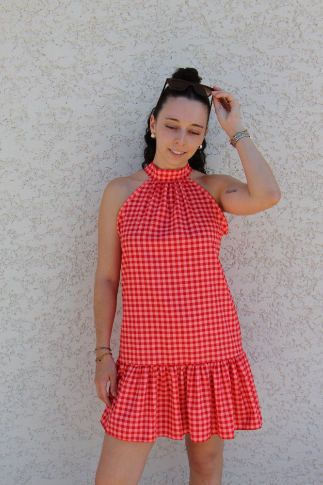 Robe courte imprimée carreaux vichy