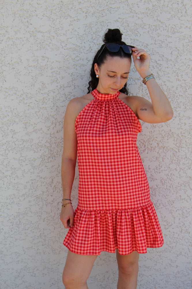 Robe courte imprimée carreaux vichy