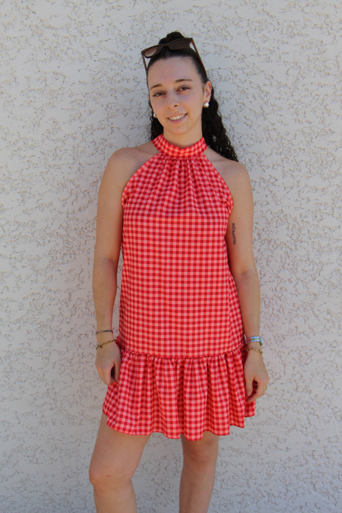 Robe courte imprimée carreaux vichy