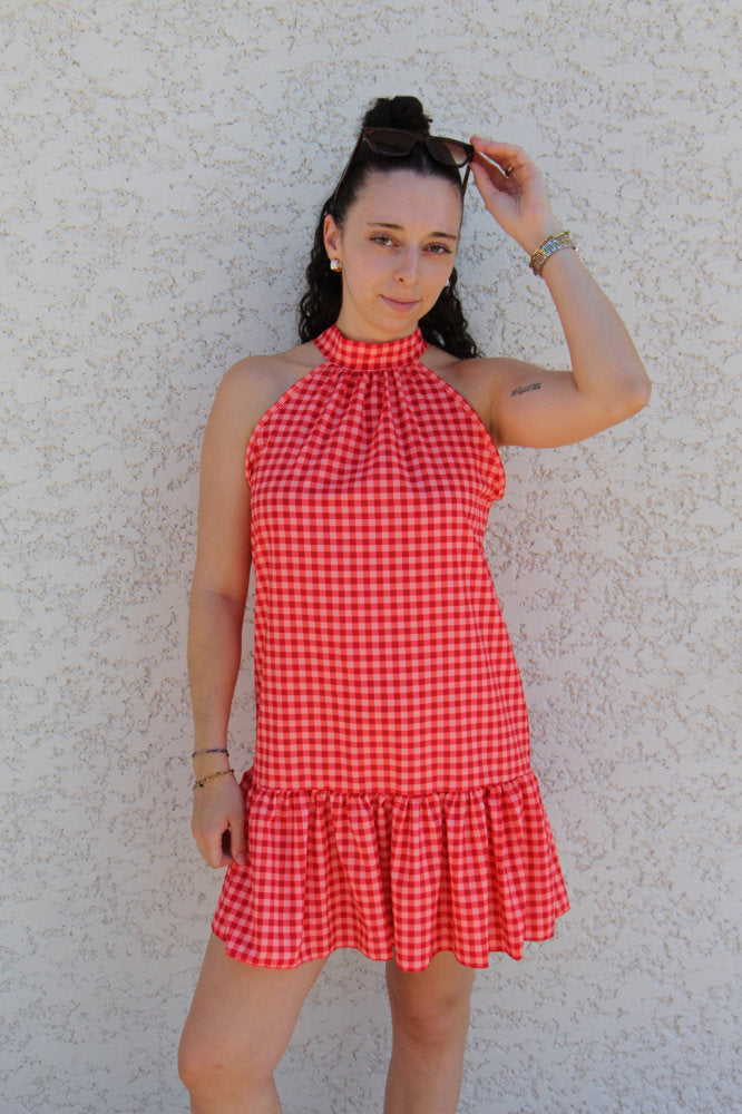 Robe courte imprimée carreaux vichy