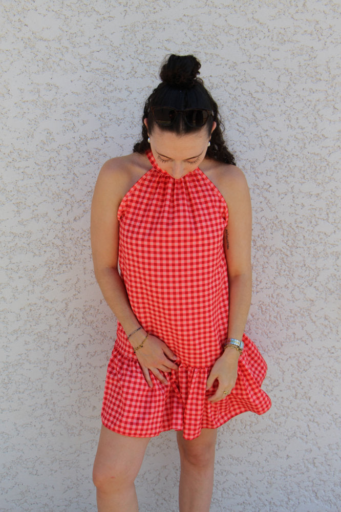 Robe courte imprimée carreaux vichy
