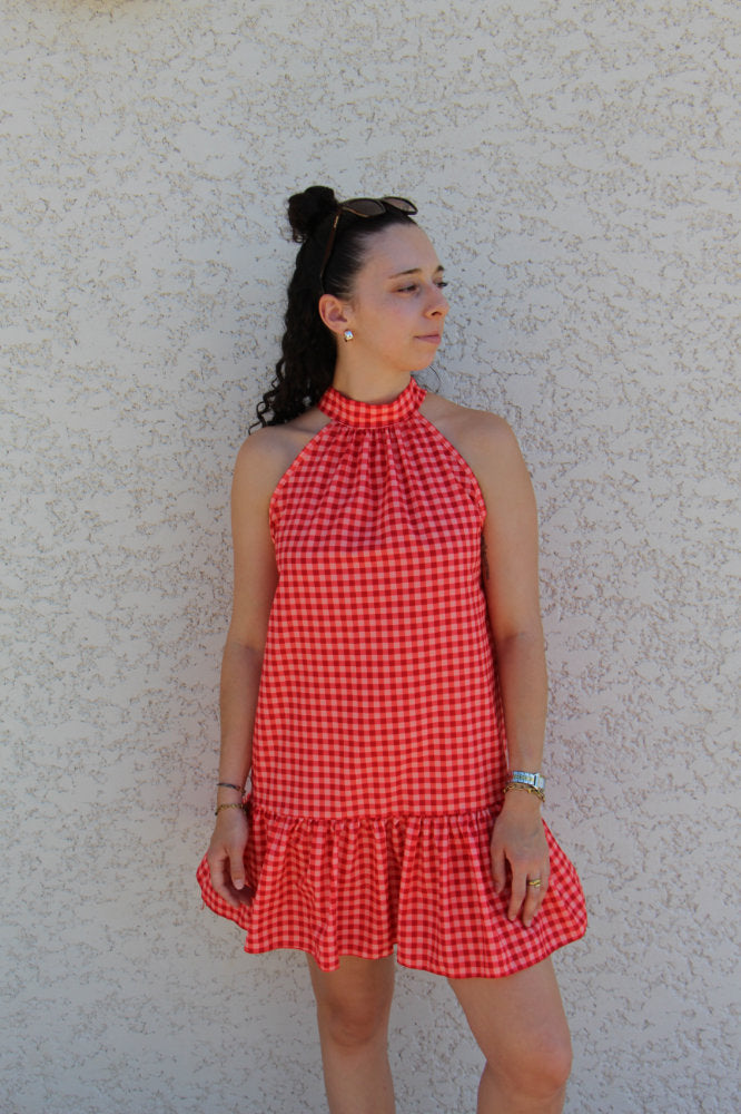 Robe courte imprimée carreaux vichy