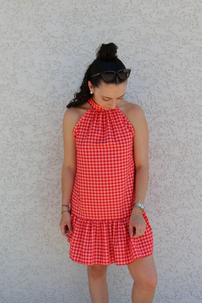 Robe courte imprimée carreaux vichy