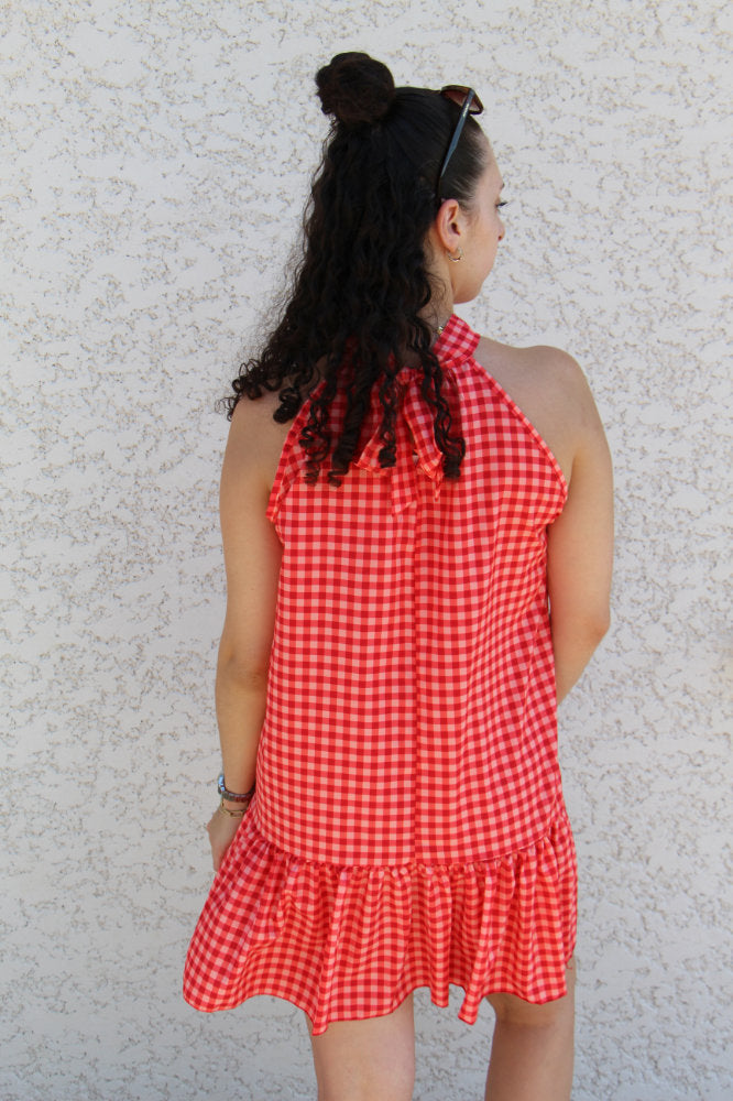 Robe courte imprimée carreaux vichy