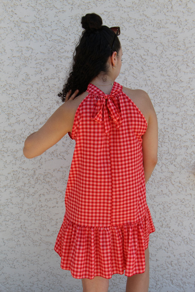Robe courte imprimée carreaux vichy