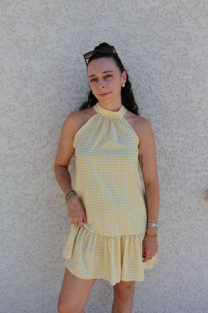 Robe courte imprimée carreaux vichy