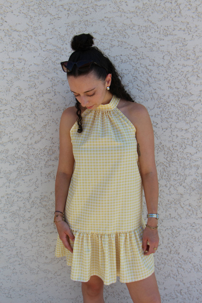 Robe courte imprimée carreaux vichy