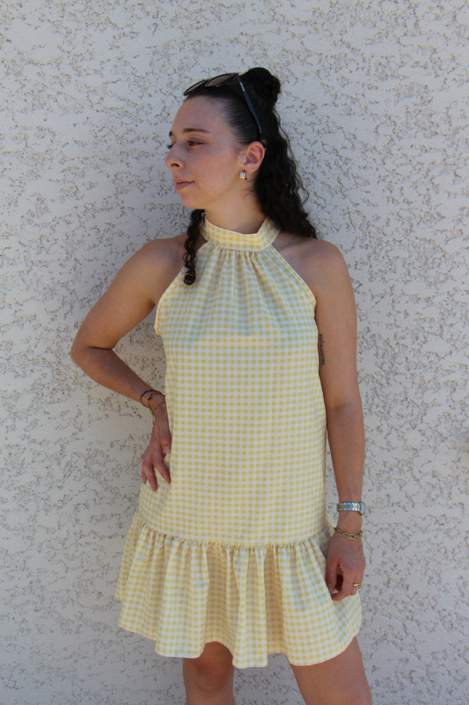 Robe courte imprimée carreaux vichy
