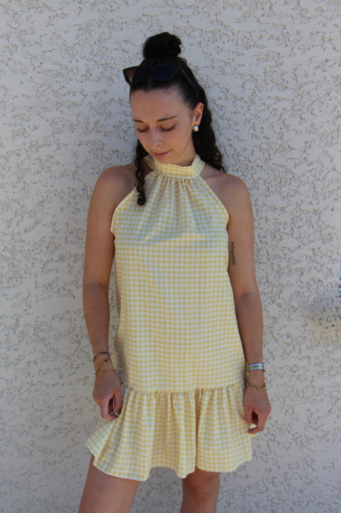 Robe courte imprimée carreaux vichy