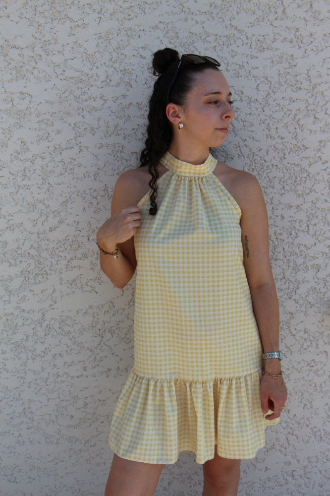 Robe courte imprimée carreaux vichy