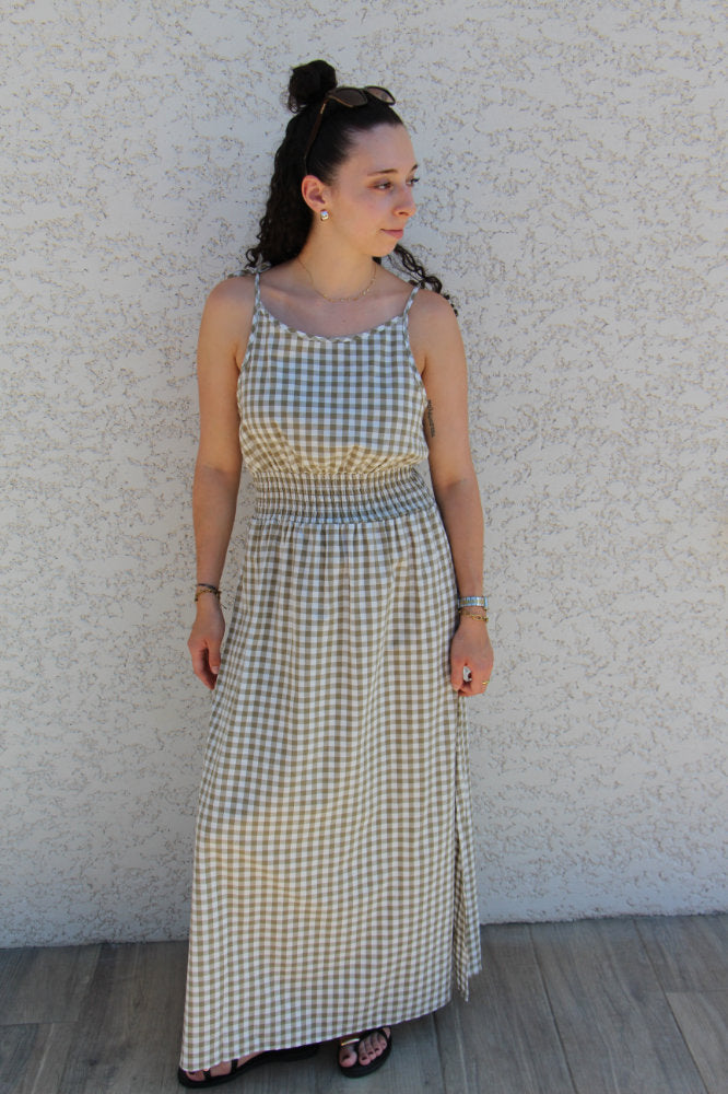 Robe longue imprimé carreaux vichy