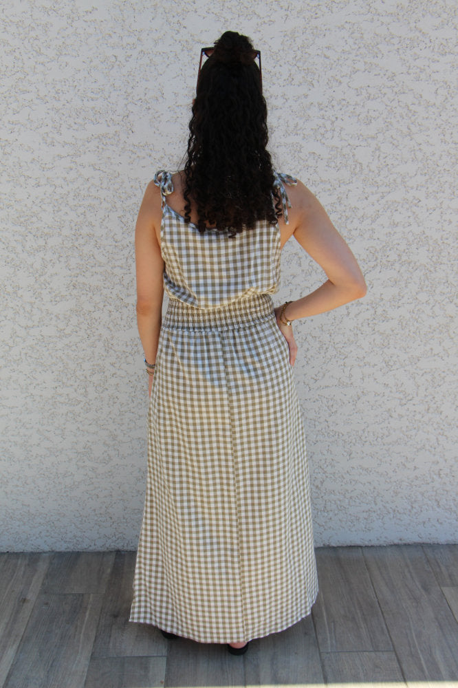 Robe longue imprimé carreaux vichy