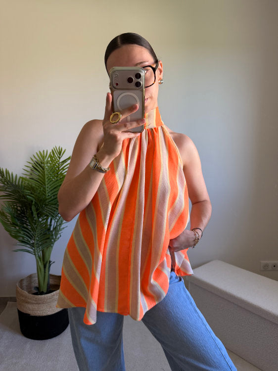 Blouse sans manches à rayures avec nœud