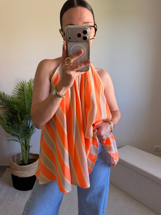 Blouse sans manches à rayures avec nœud