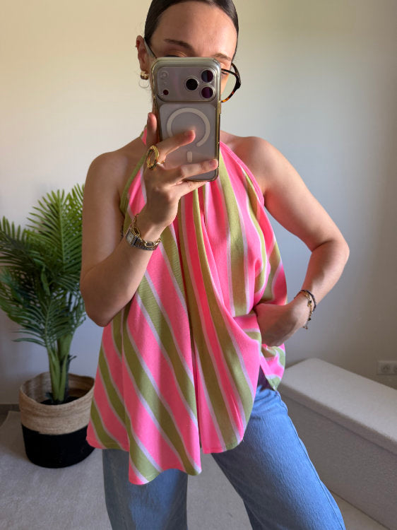 Blouse sans manches à rayures avec nœud