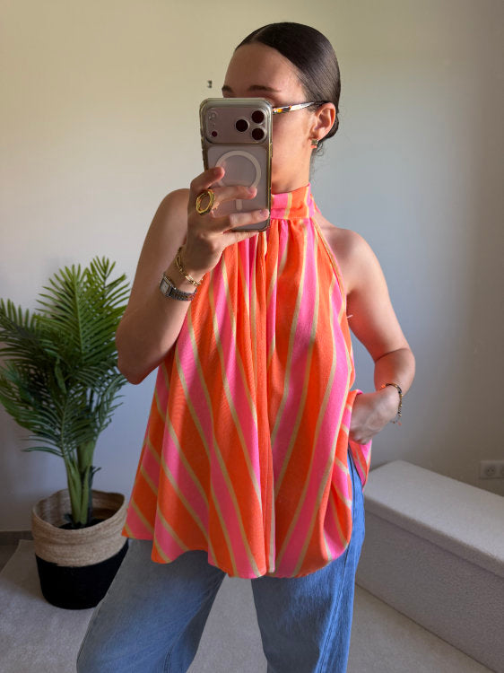 Blouse sans manches à rayures avec nœud