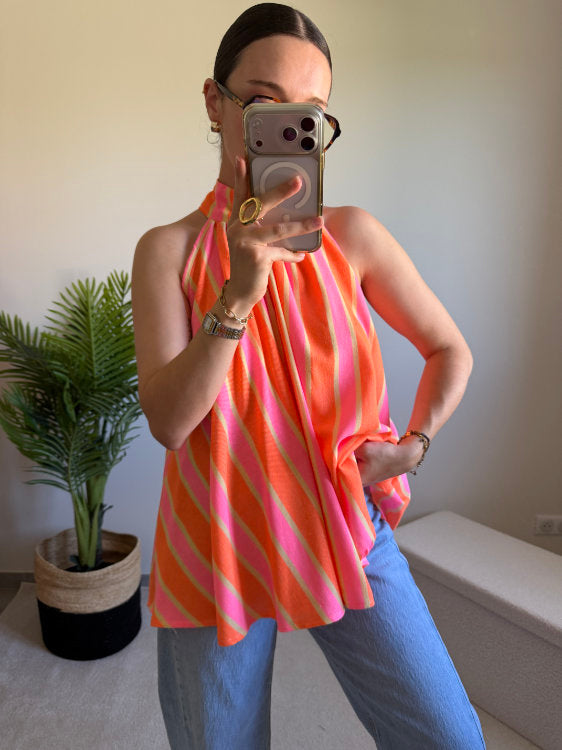 Blouse sans manches à rayures avec nœud