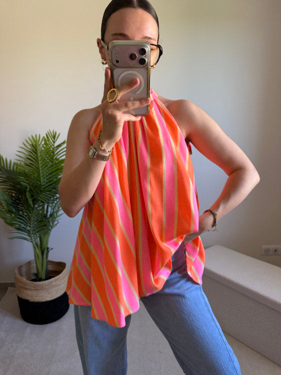Blouse sans manches à rayures avec nœud