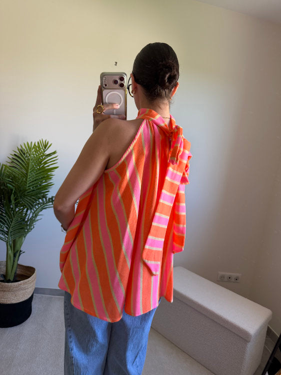 Blouse sans manches à rayures avec nœud