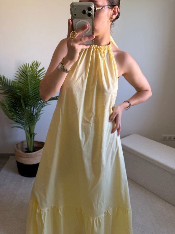 Robe longue en coton dos nu