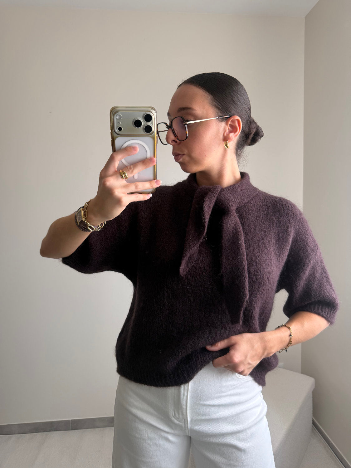 Pull manches courtes en mohair Lila