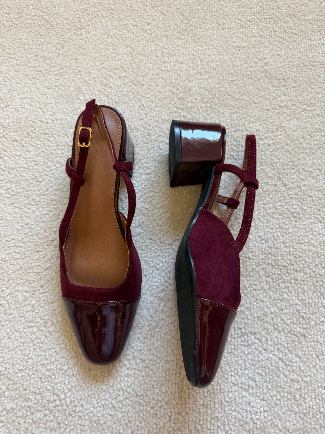 Slingbacks à talons effet daim et bout vernis Alba