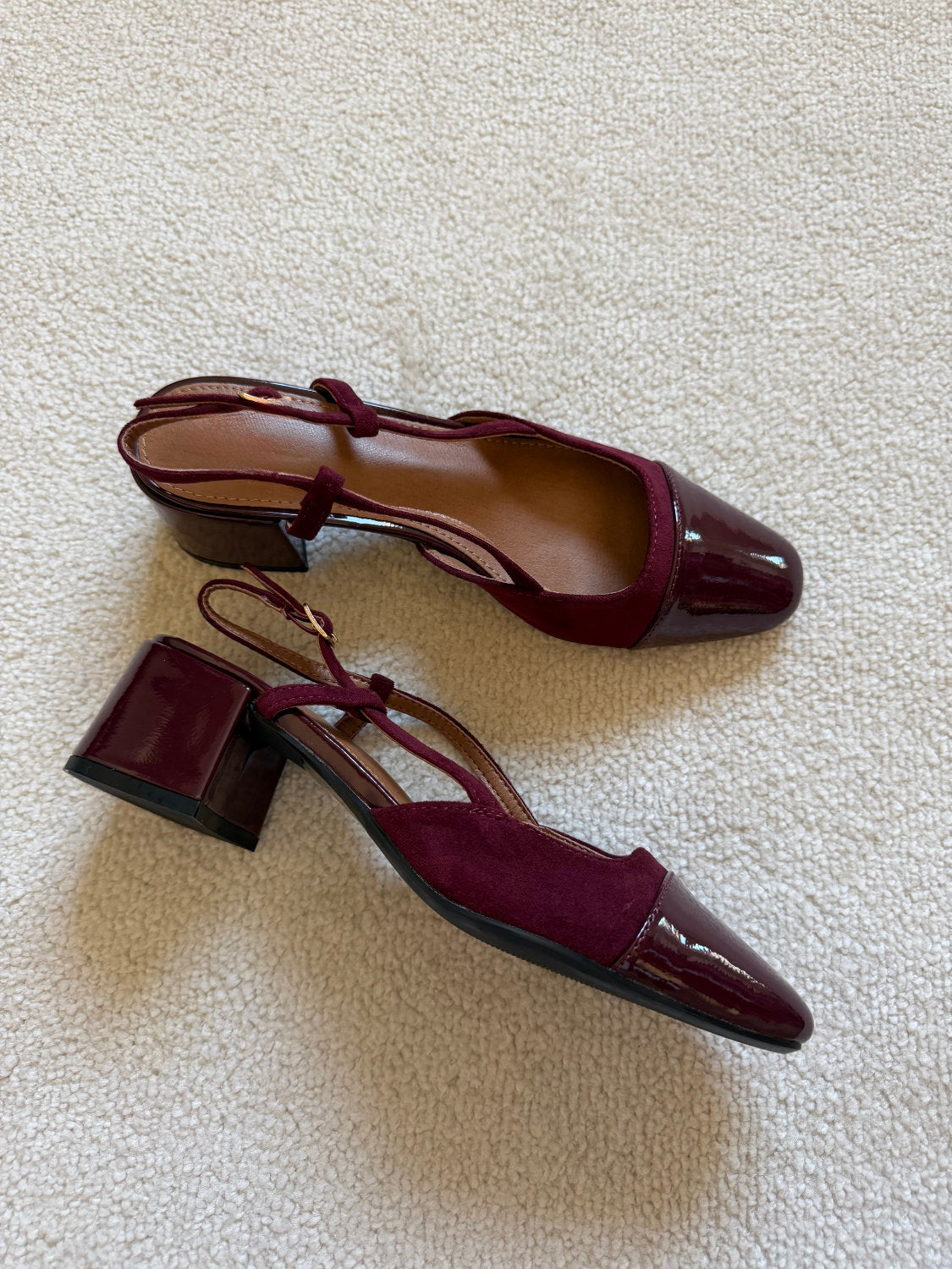 Slingback à talons effet daim et bout verni