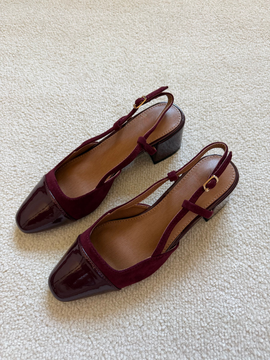 Slingbacks à talons effet daim et bout vernis Alba