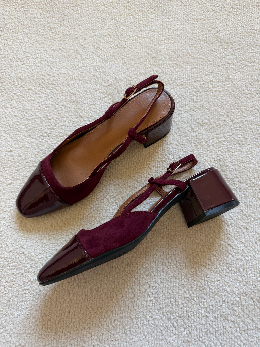 Slingbacks à talons effet daim et bout vernis Alba
