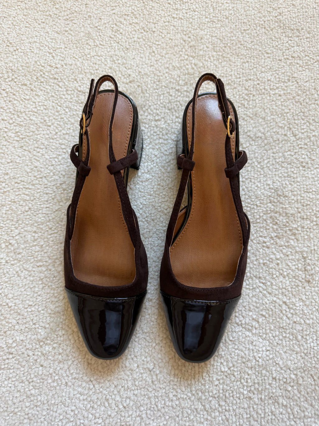 Slingbacks à talons effet daim et bout vernis Alba