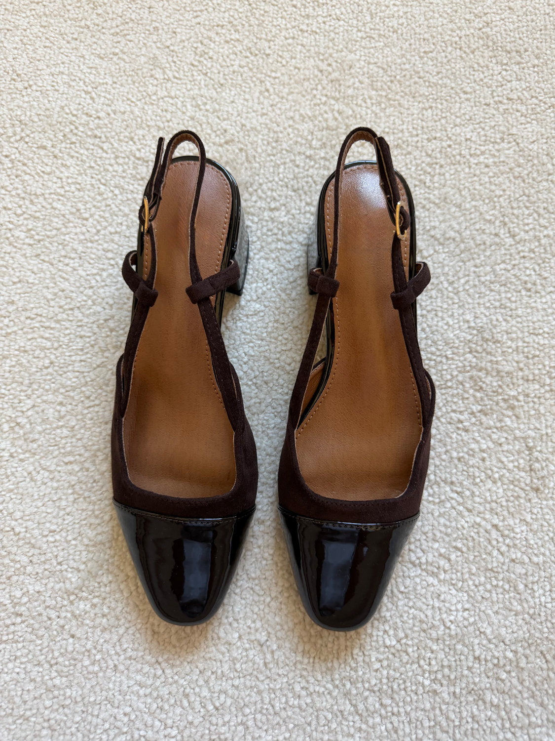 Slingbacks à talons effet daim et bout vernis Alba