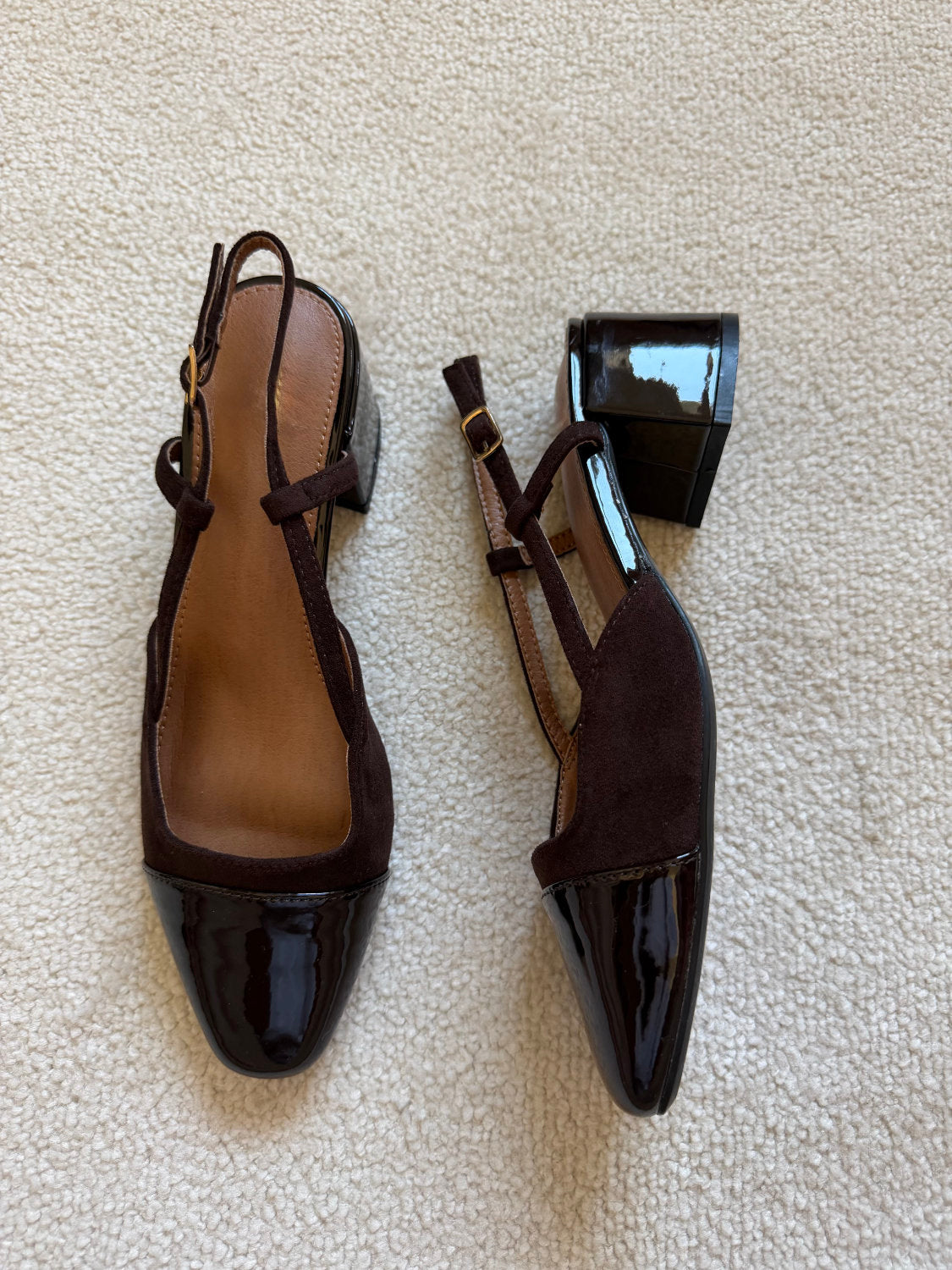 Slingback à talons effet daim et bout verni