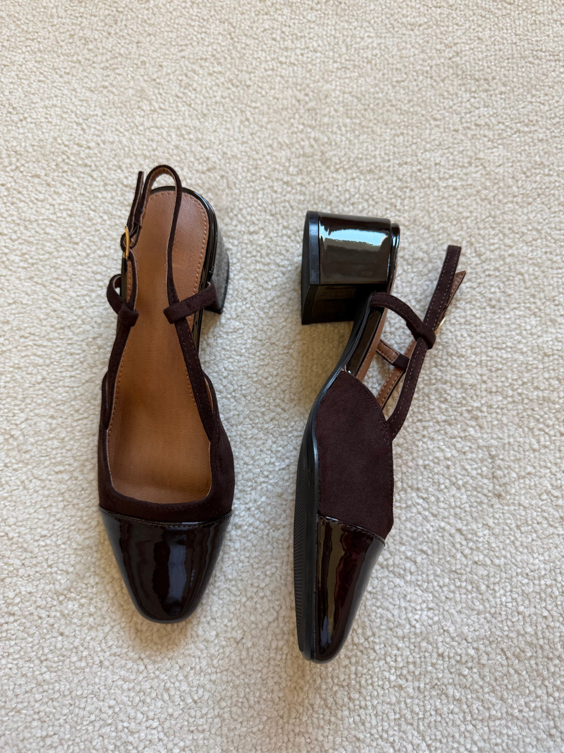 Slingbacks à talons effet daim et bout vernis Alba