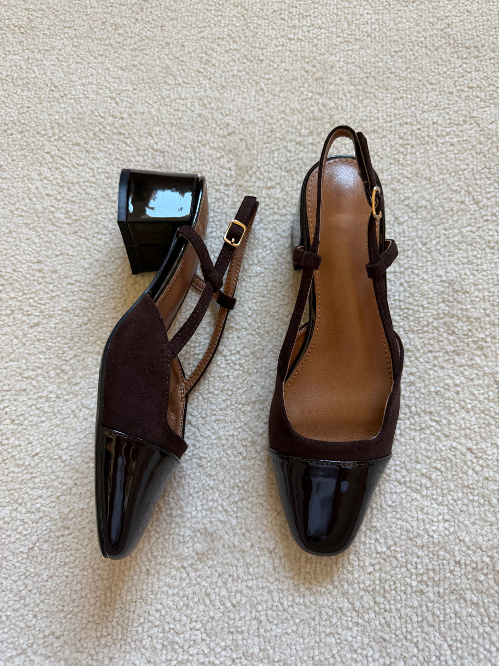 Slingbacks à talons effet daim et bout vernis Alba
