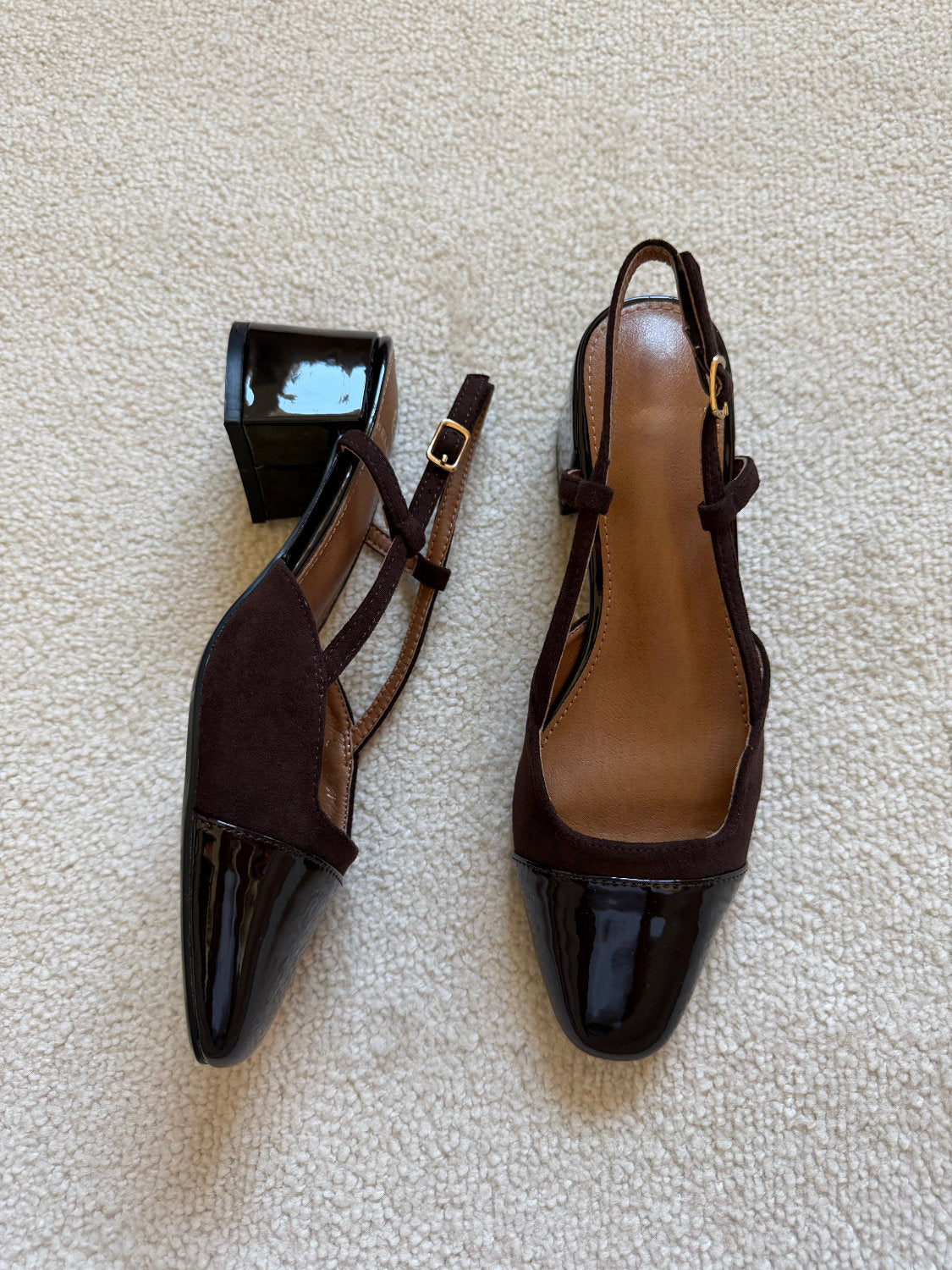 Slingbacks à talons effet daim et bout vernis Alba