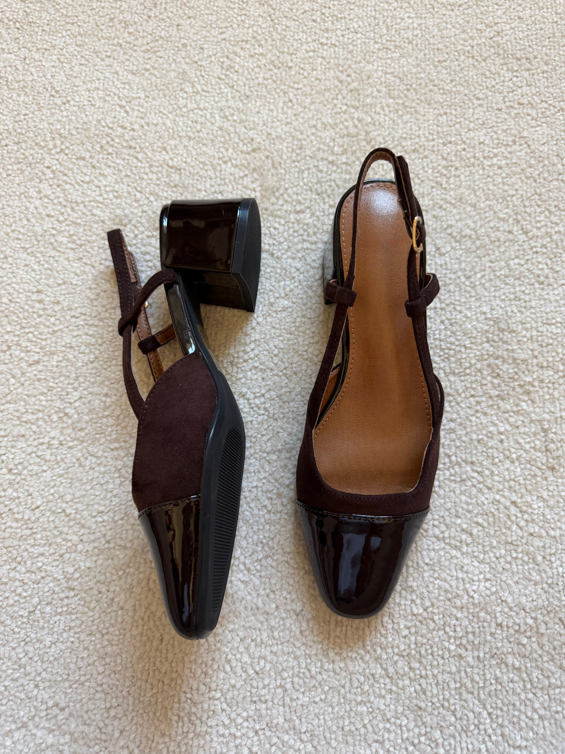 Slingback à talons effet daim et bout verni