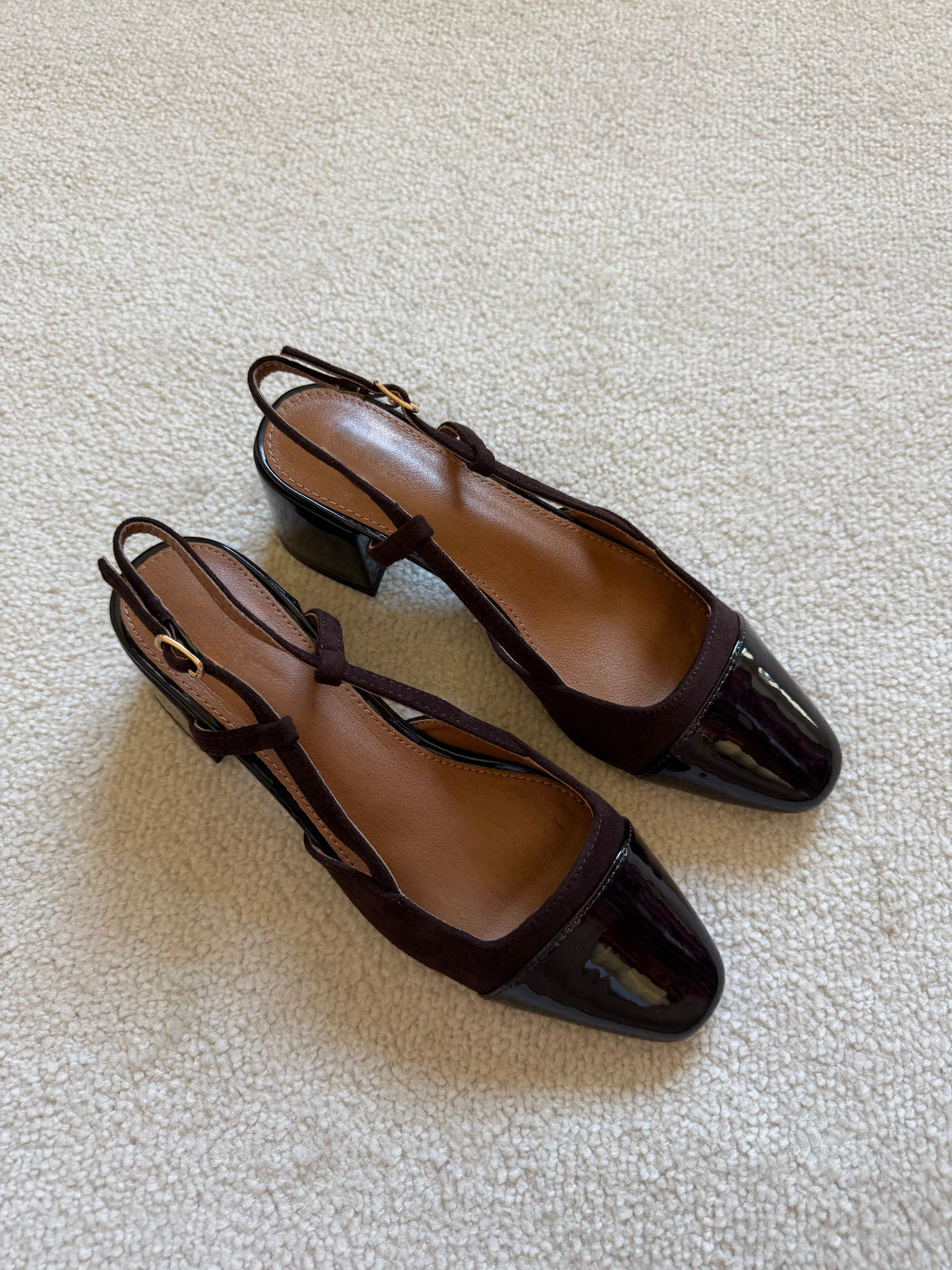 Slingbacks à talons effet daim et bout vernis Alba