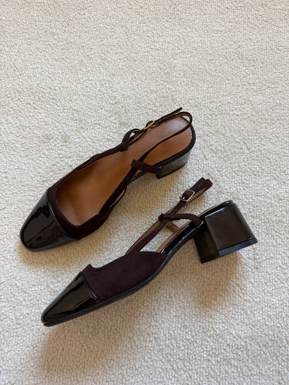 Slingback à talons effet daim et bout verni