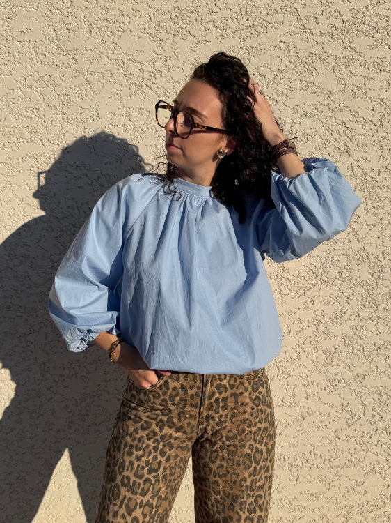 Blouse manches longues dos ouvert avec nœud 100% coton