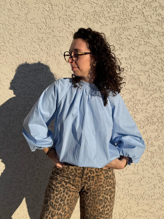 Blouse manches longues dos ouvert avec nœud 100% coton