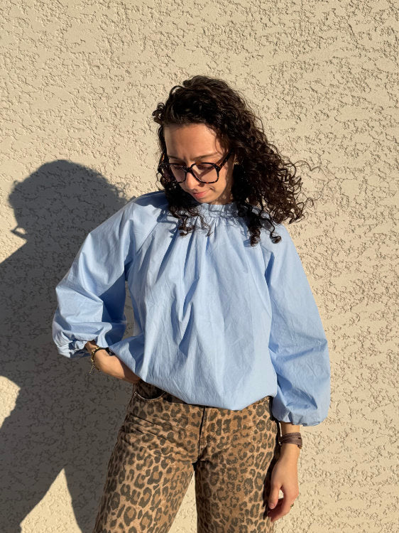 Blouse manches longues dos ouvert avec nœud 100% coton