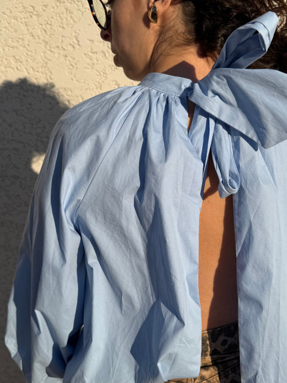 Blouse manches longues dos ouvert avec nœud 100% coton