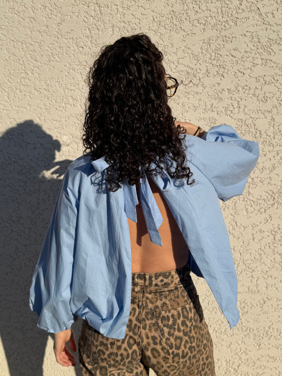 Blouse manches longues dos ouvert avec nœud 100% coton